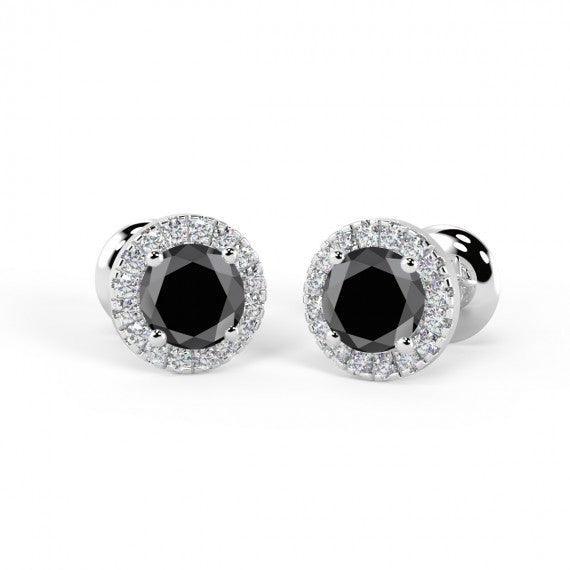 Black & White Diamond Halo Set Earrings, 9k White Gold