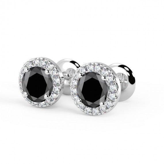 Black & White Diamond Halo Set Earrings, 9k White Gold