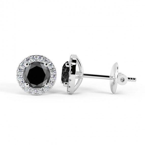 Black & White Diamond Halo Set Earrings, 9k White Gold