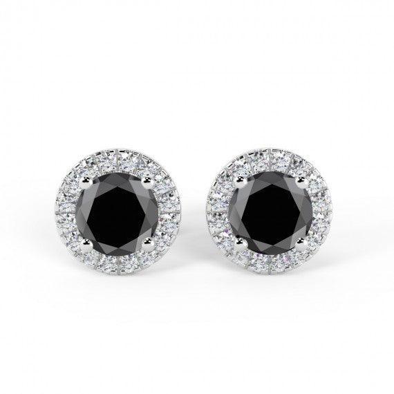 Black & White Diamond Halo Set Earrings, 9k White Gold