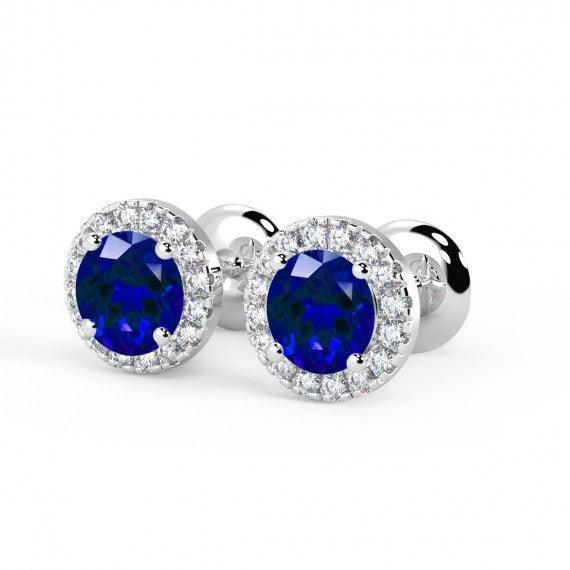 Natural Sapphire & Diamond Halo Set Earrings, White Gold
