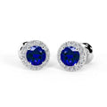 Natural Sapphire & Diamond Halo Set Earrings, White Gold
