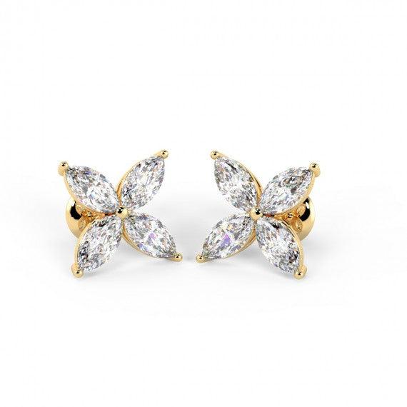 0.40Ct Marquise Diamond Victorian Stud Earrings , 18k Yellow Gold