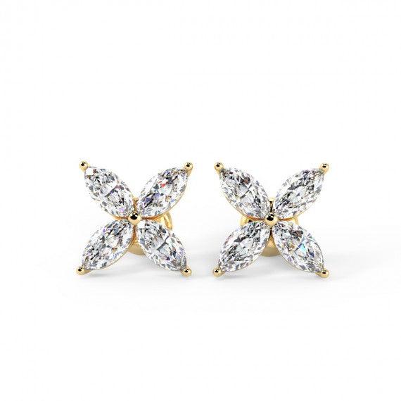 0.40Ct Marquise Diamond Victorian Stud Earrings , 18k Yellow Gold