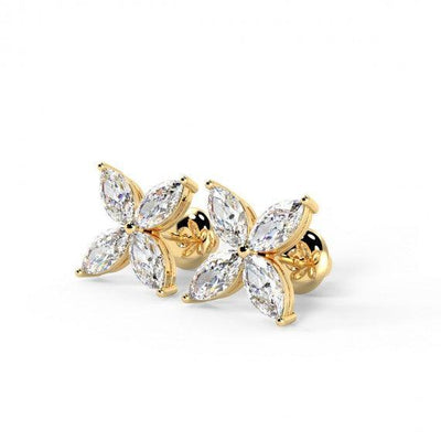 0.40Ct Marquise Diamond Victorian Stud Earrings , 18k Yellow Gold