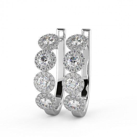 Round Diamond Halo Hoop Earrings in 18K Gold
