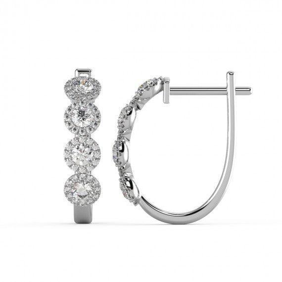 Round Diamond Halo Hoop Earrings in 18K Gold