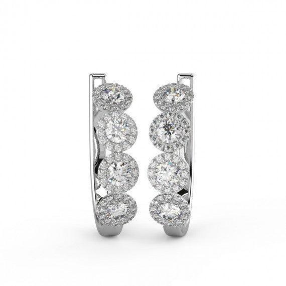 Round Diamond Halo Hoop Earrings in 18K Gold