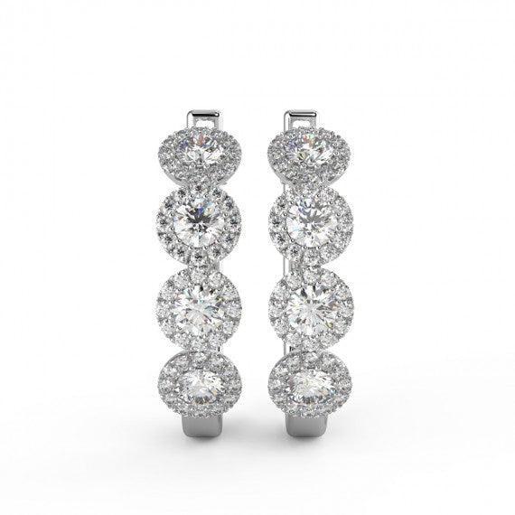 Round Diamond Halo Hoop Earrings in 18K Gold