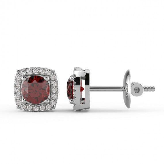 Ruby & Diamond Halo Earring Crafted in 18k White Gold