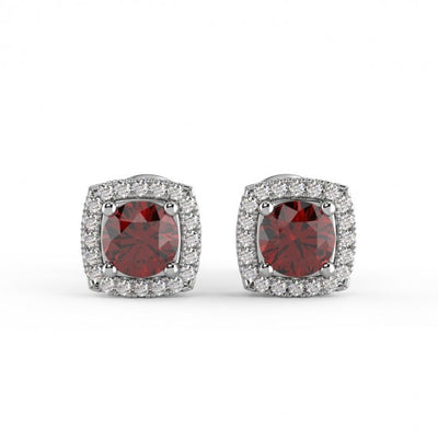 Ruby & Diamond Halo Earring Crafted in 18k White Gold