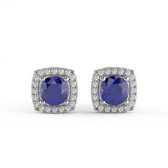 Sapphire & Diamond Halo Earring Crafted in 18k White Gold