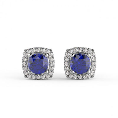 Sapphire & Diamond Halo Earring Crafted in 18k White Gold