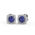 Sapphire & Diamond Halo Earring Crafted in 18k White Gold