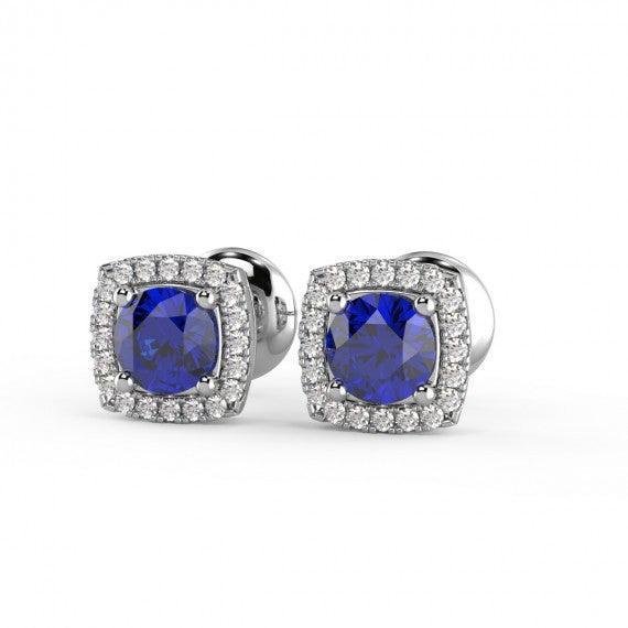 Sapphire & Diamond Halo Earring Crafted in 18k White Gold