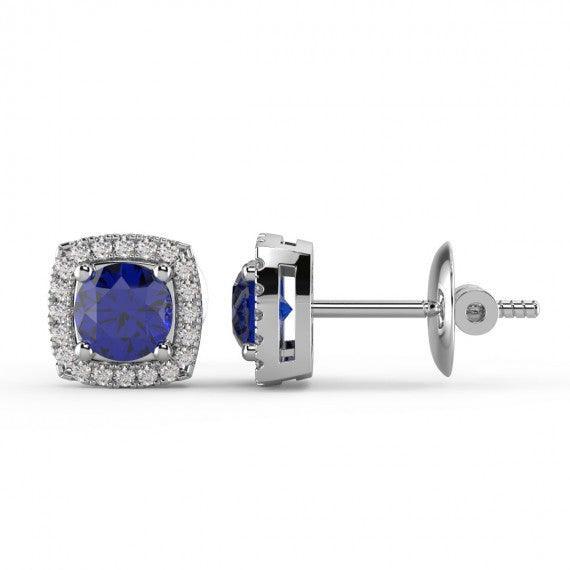 Sapphire & Diamond Halo Earring Crafted in 18k White Gold