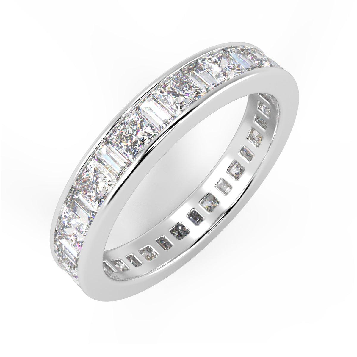 F/VS Princess & Baguette Diamond Full Eternity Ring For women Crafted in Gold And Platinum 1.00 - 2.00 Ct