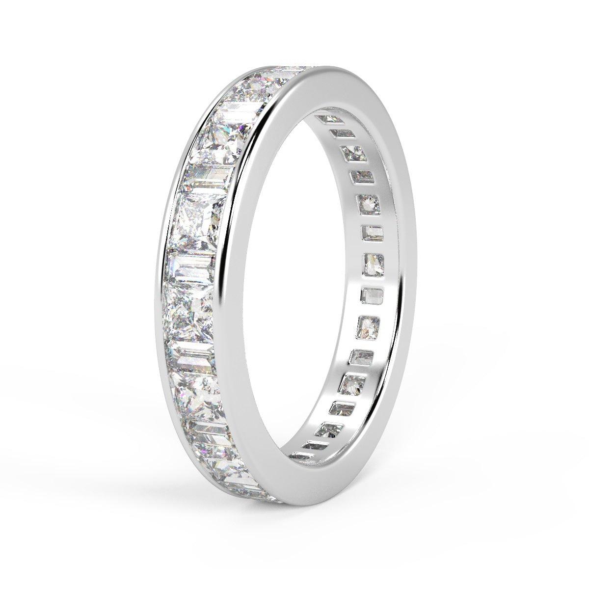 F/VS Princess & Baguette Diamond Full Eternity Ring For women Crafted in Gold And Platinum 1.00 - 2.00 Ct