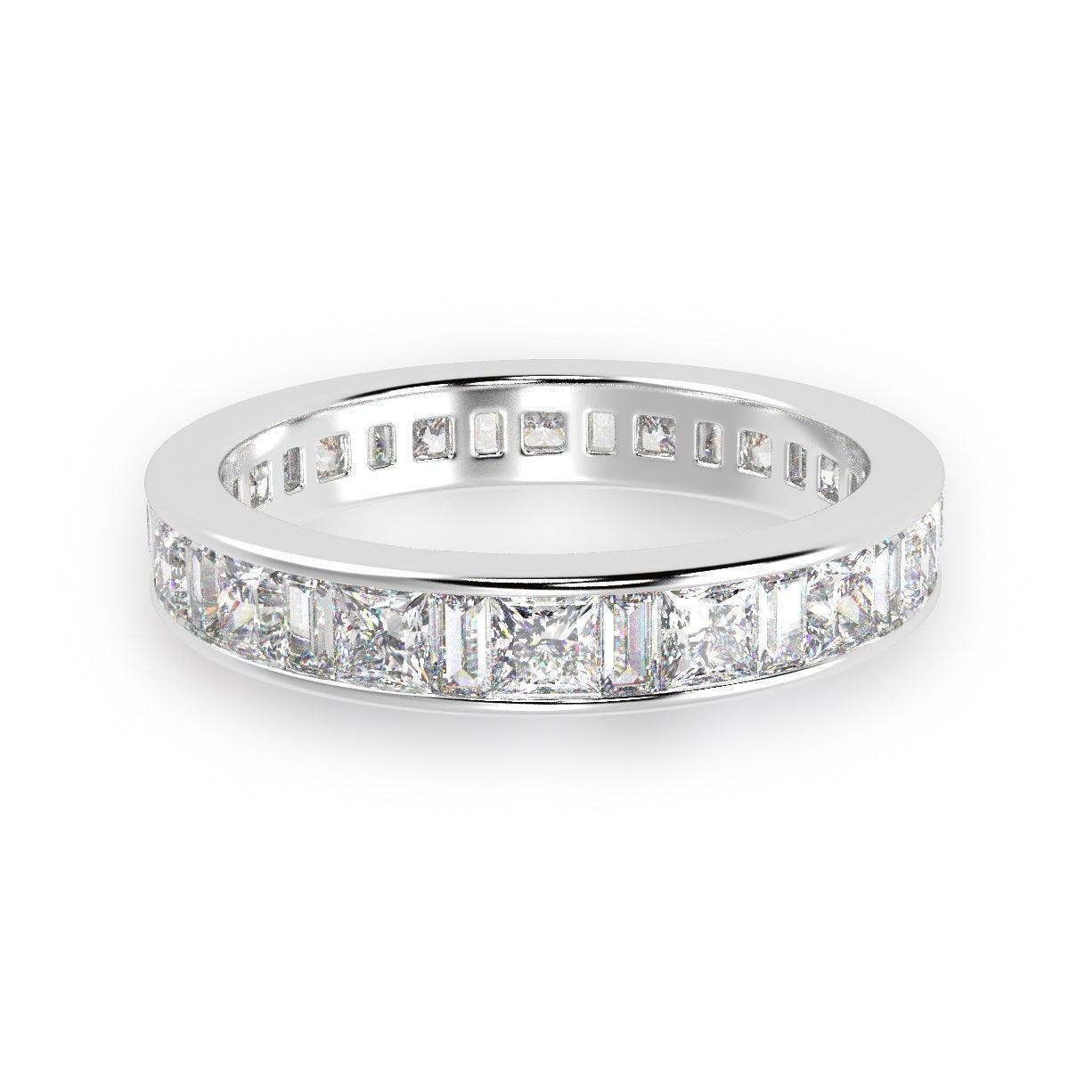 F/VS Princess & Baguette Diamond Full Eternity Ring For women Crafted in Gold And Platinum 1.00 - 2.00 Ct