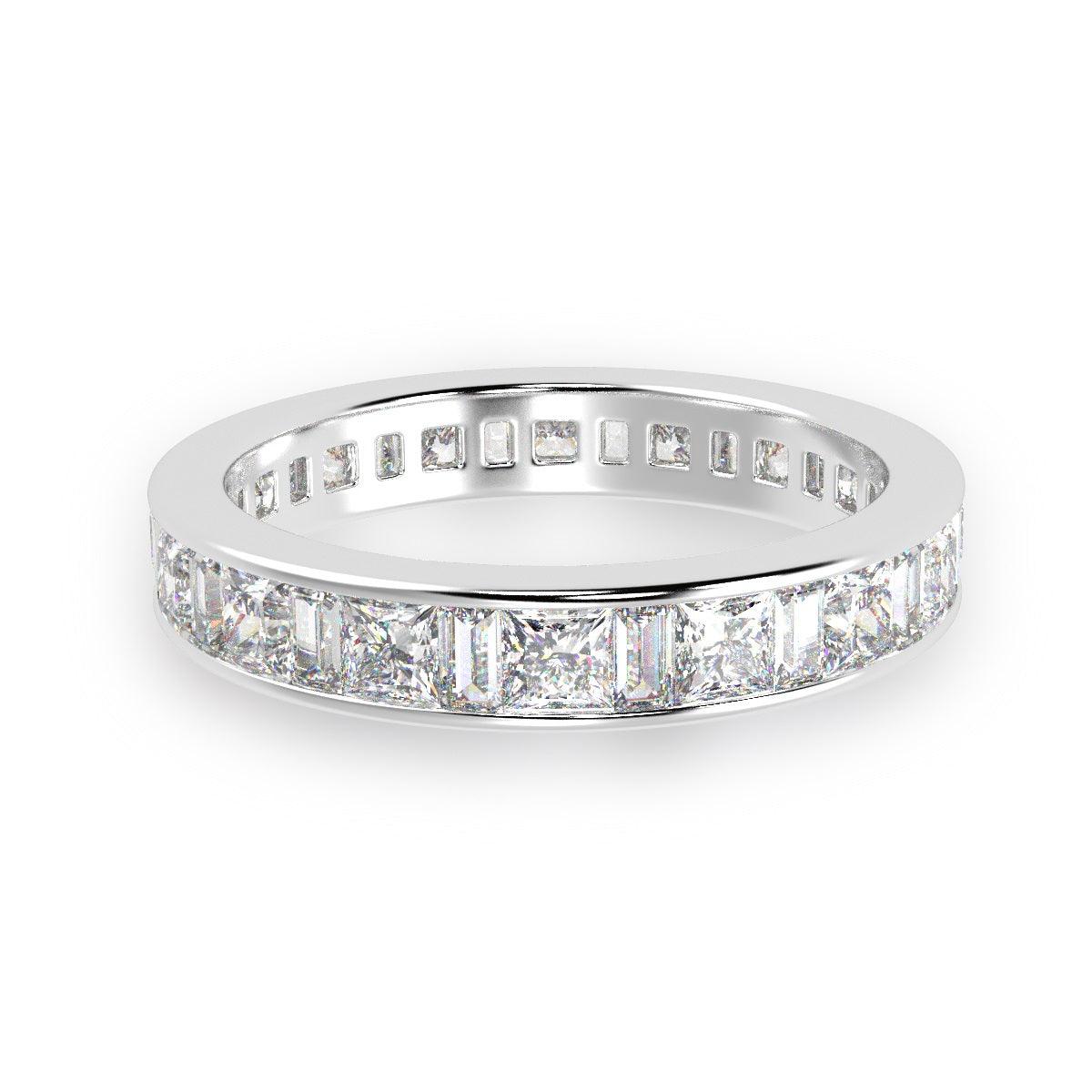 F/VS Princess & Baguette Diamond Full Eternity Ring For women Crafted in Gold And Platinum 1.00 - 2.00 Ct