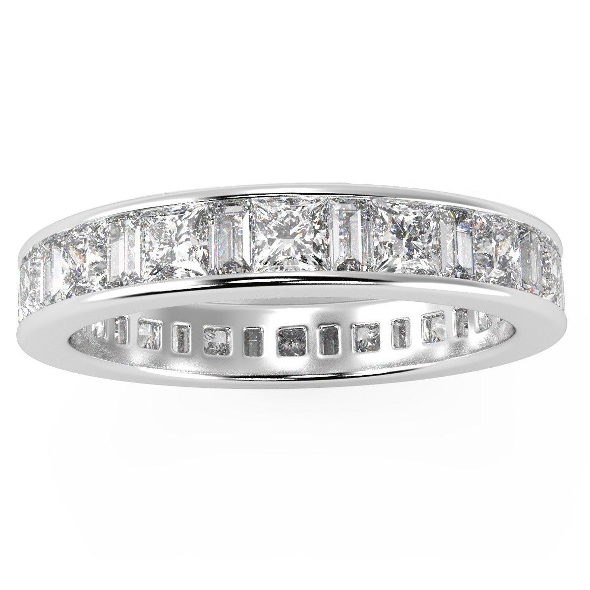 F/VS Princess & Baguette Diamond Full Eternity Ring For women Crafted in Gold And Platinum 1.00 - 2.00 Ct