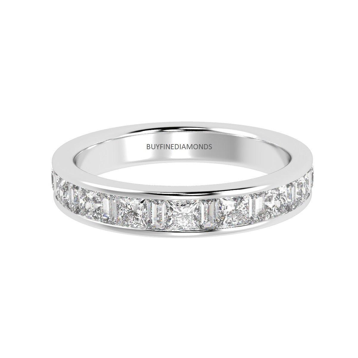 Princess and Baguette Diamond Half eternity Ring in Platinum & 18K Gold - 0.70ct - 2.00ct
