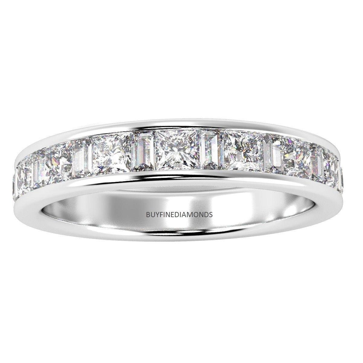Princess and Baguette Diamond Half eternity Ring in Platinum & 18K Gold - 0.70ct - 2.00ct