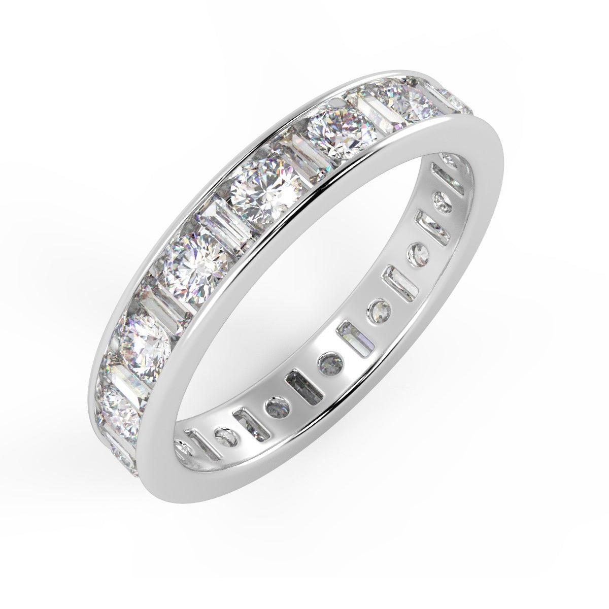 F/VS Round & Baguette Diamond Full Eternity Ring For women Crafted in 18k Gold And Platinum 1.00 - 2.00 Ct