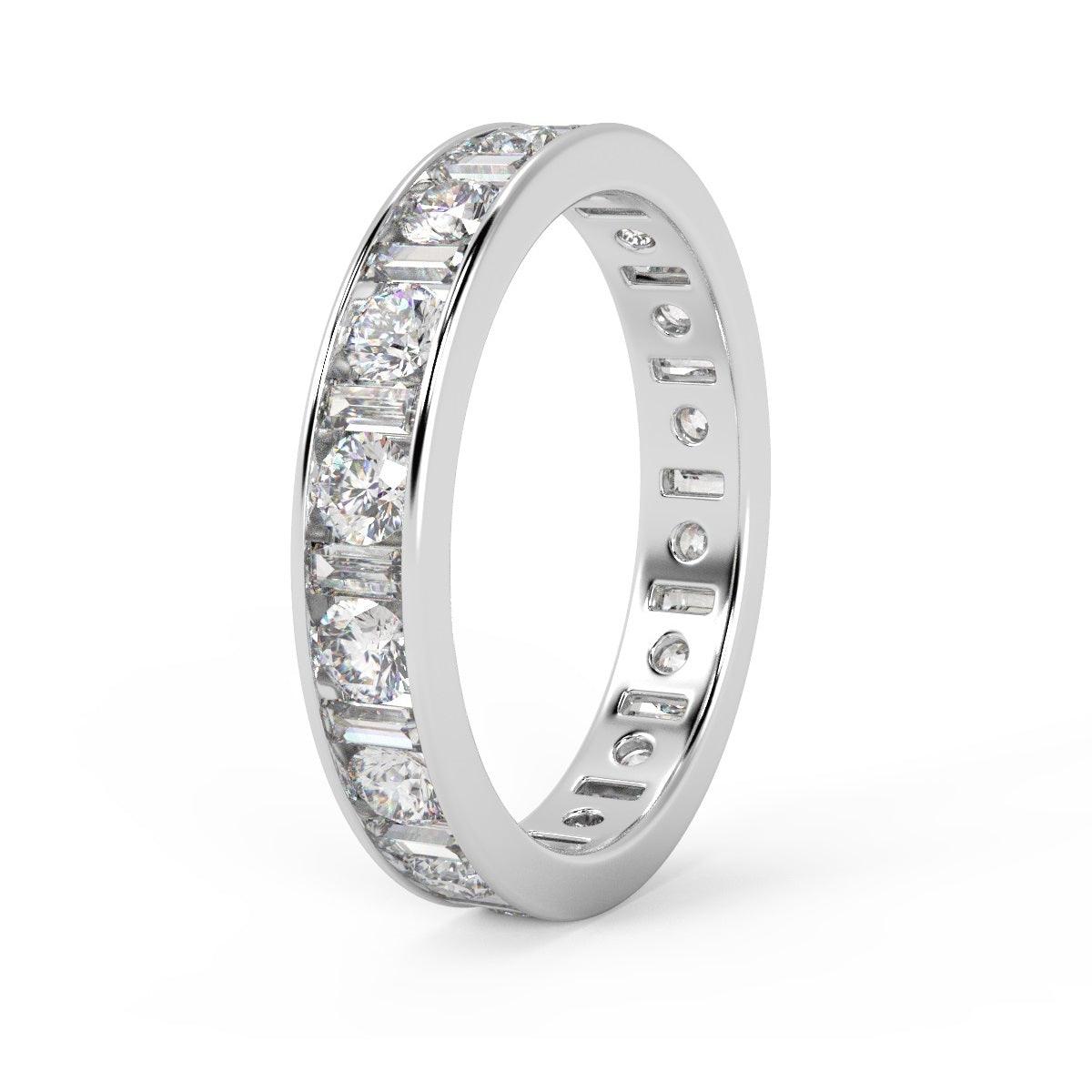 F/VS Round & Baguette Diamond Full Eternity Ring For women Crafted in 18k Gold And Platinum 1.00 - 2.00 Ct