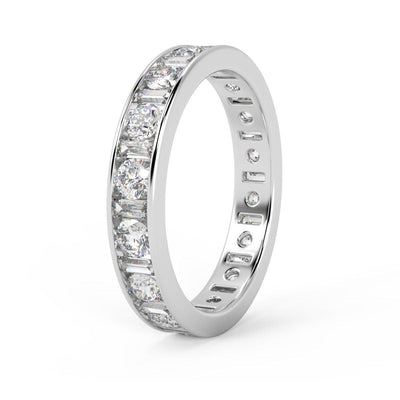 F/VS Round & Baguette Diamond Full Eternity Ring For women Crafted in 18k Gold And Platinum 1.00 - 2.00 Ct