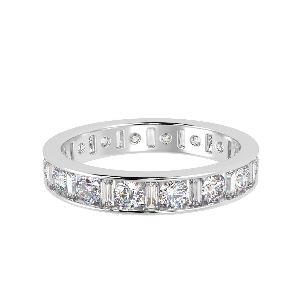 F/VS Round & Baguette Diamond Full Eternity Ring For women Crafted in 18k Gold And Platinum 1.00 - 2.00 Ct