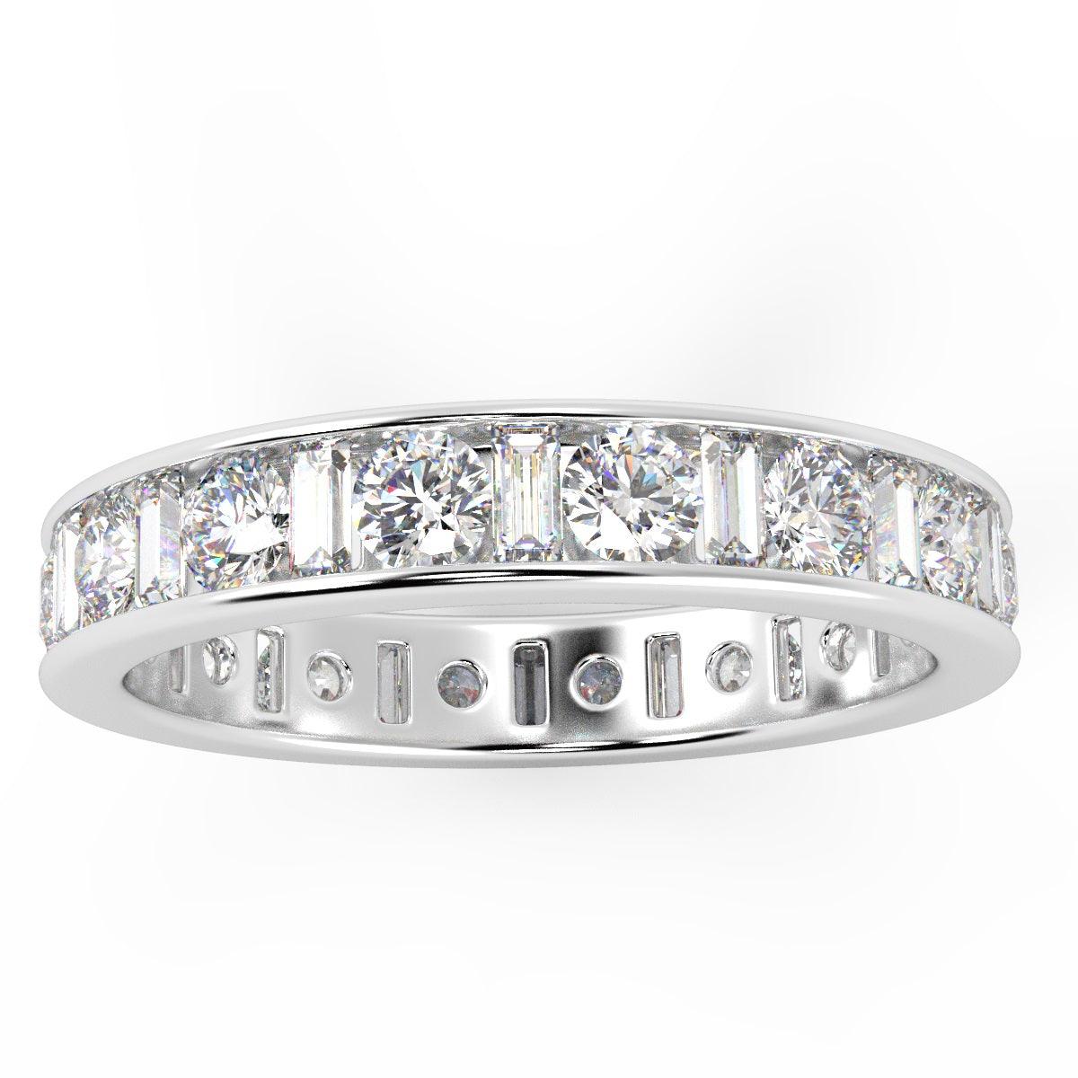 F/VS Round & Baguette Diamond Full Eternity Ring For women Crafted in 18k Gold And Platinum 1.00 - 2.00 Ct