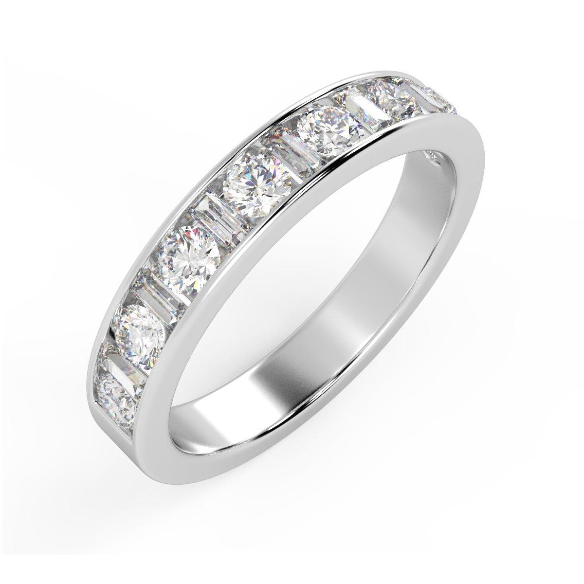 Round and Baguette Diamond Half eternity Ring in Platinum & 18K Gold - 0.50ct - 2.00ct