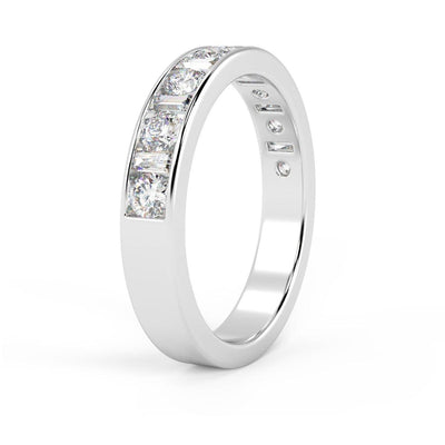 Round and Baguette Diamond Half eternity Ring in Platinum & 18K Gold - 0.50ct - 2.00ct