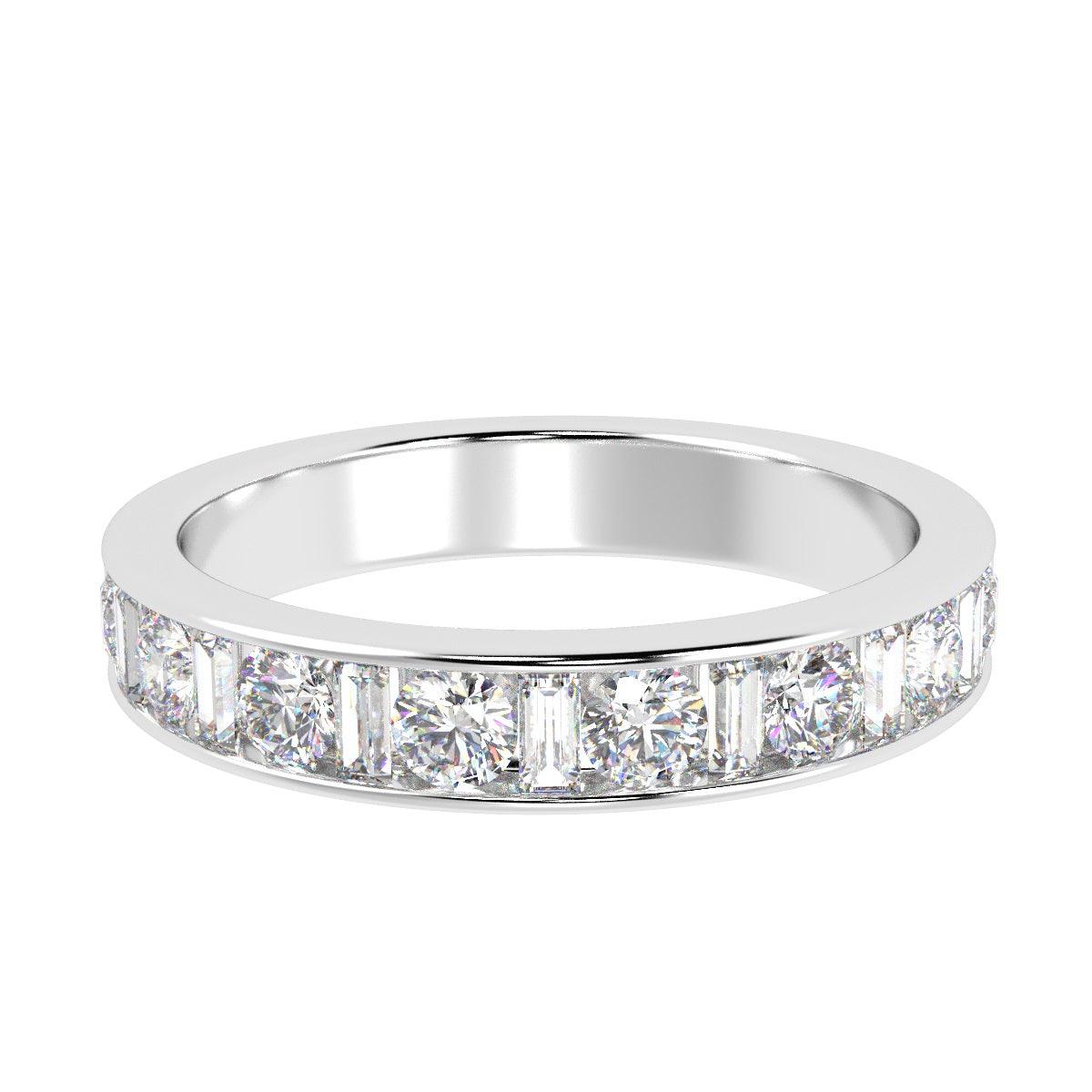 Round and Baguette Diamond Half eternity Ring in Platinum & 18K Gold - 0.50ct - 2.00ct