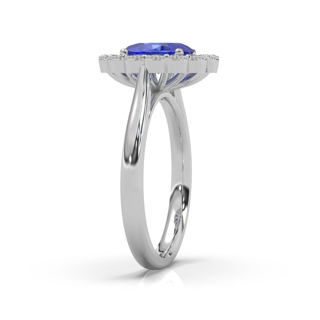 2.50Ct Tanzanite & Diamond Halo Engagement Ring In Heavy Platinum