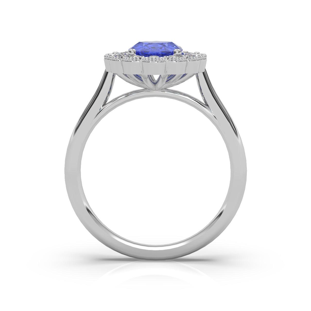 2.50Ct Tanzanite & Diamond Halo Engagement Ring In Heavy Platinum