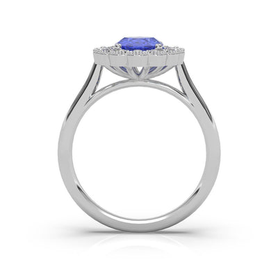 2.50Ct Tanzanite & Diamond Halo Engagement Ring In Heavy Platinum