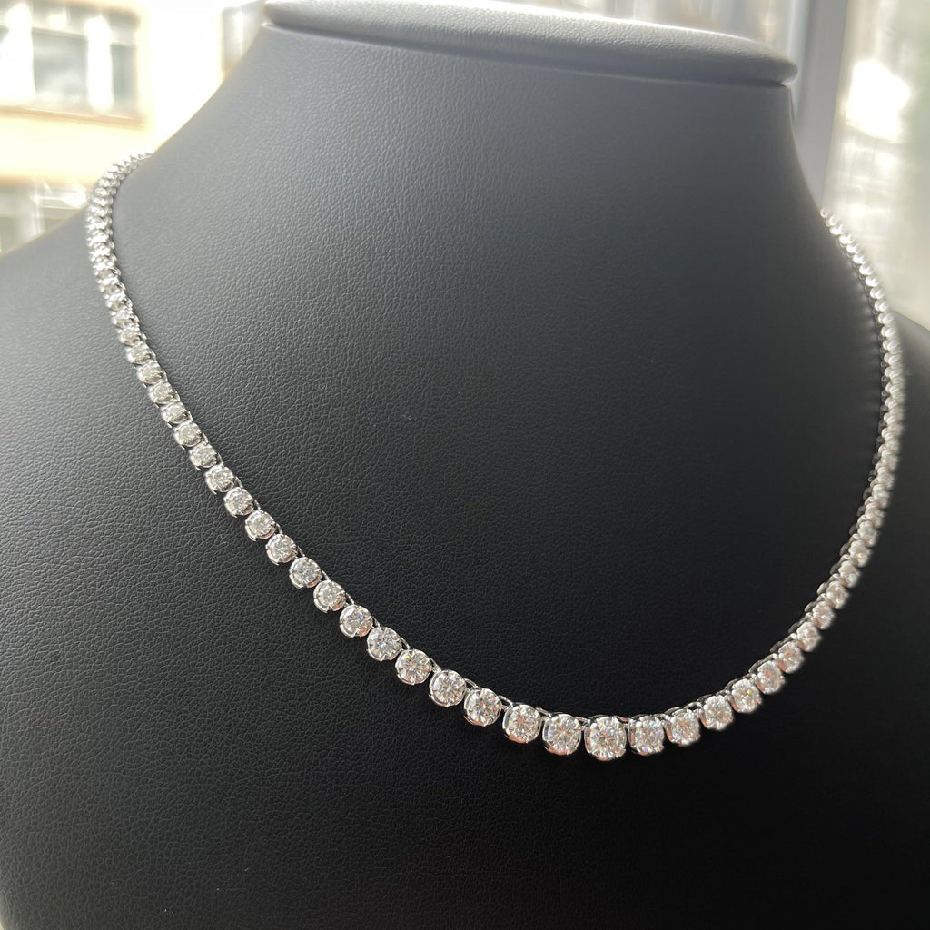 D/VS 8.00Ct Lab Grown Round Diamond Graduated Necklace in Hallmarked 18k White Gold