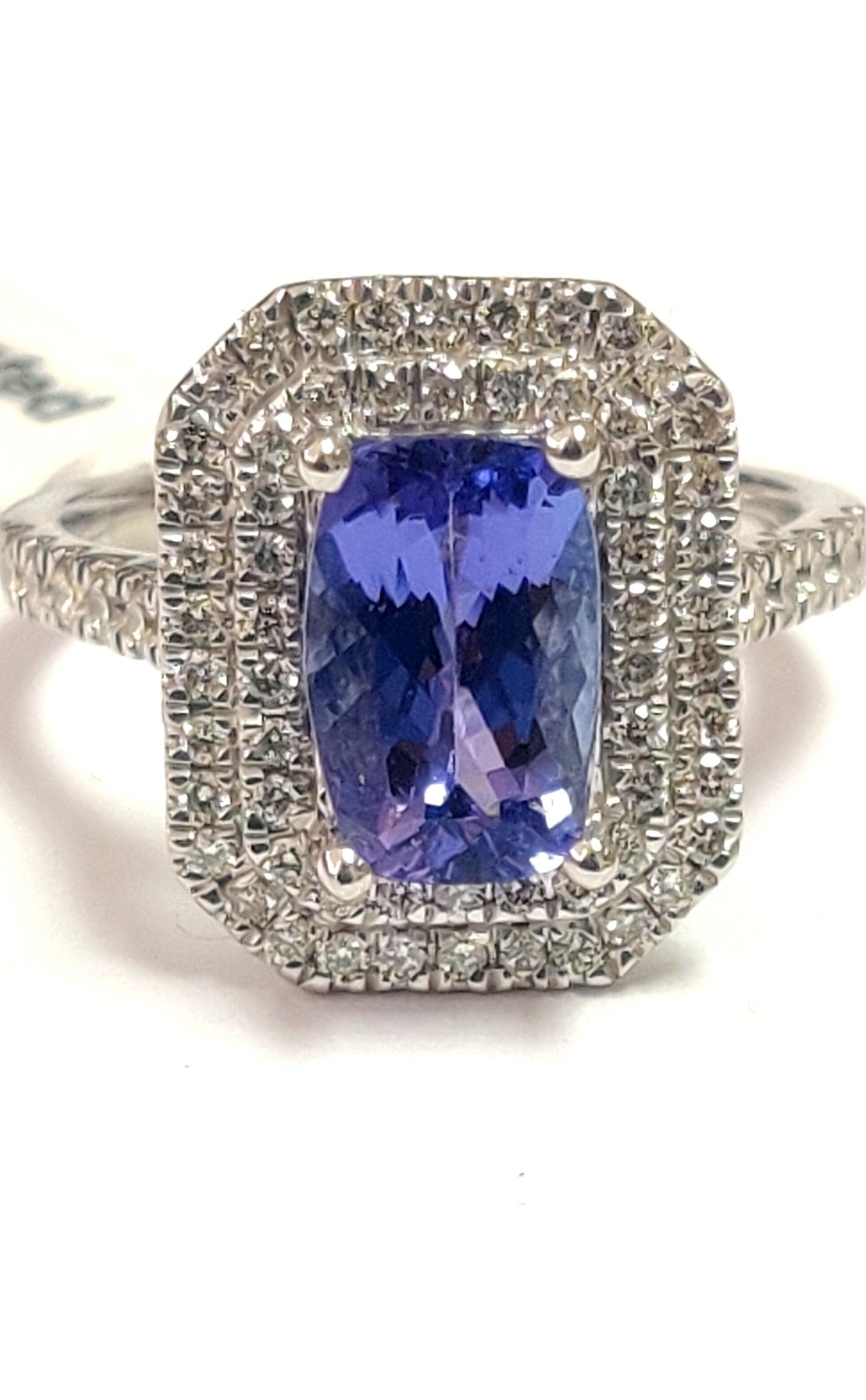 Last Piece..! 4.40Ct Tanzanite Long Cushion & Diamond Double Halo Women's Engagement Ring