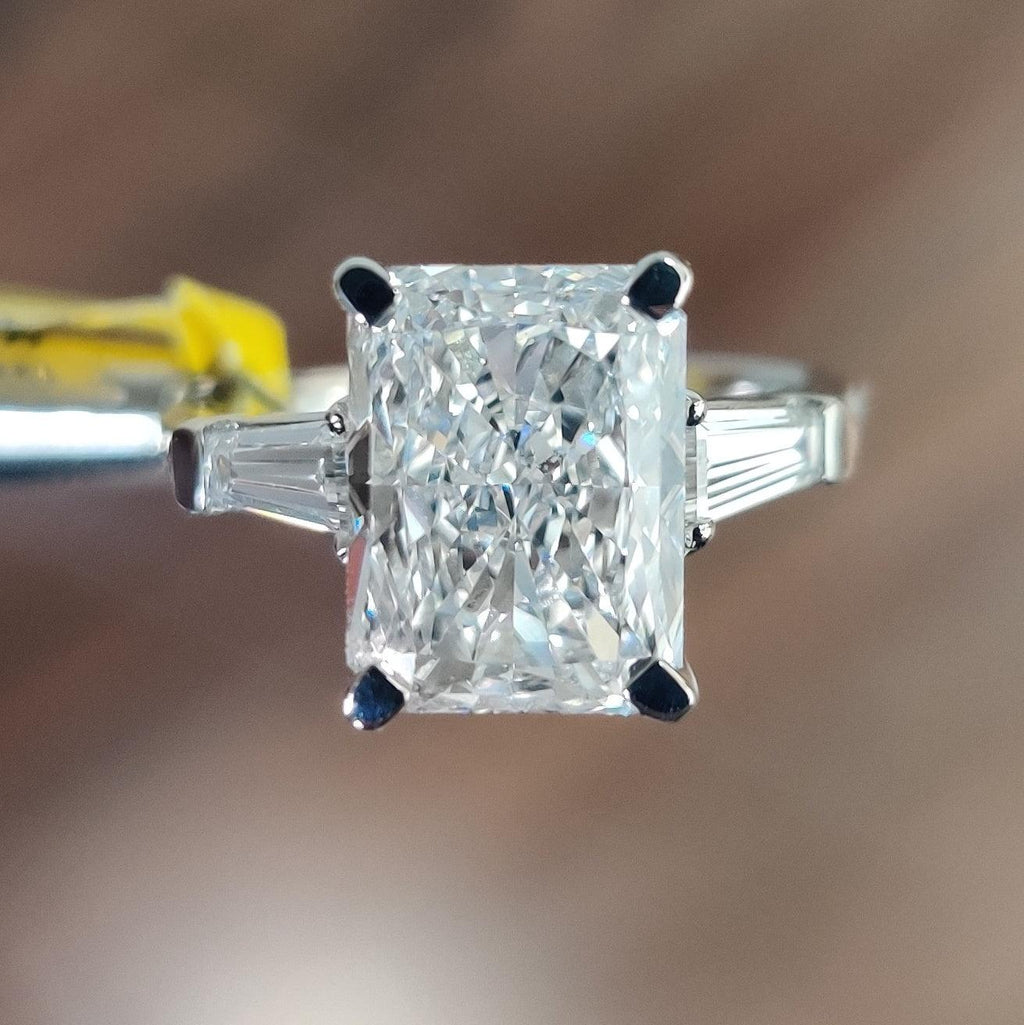 IGI Certified F/VS 5.50 Carat Radiant & Diamond Trilogy Ring Platinum