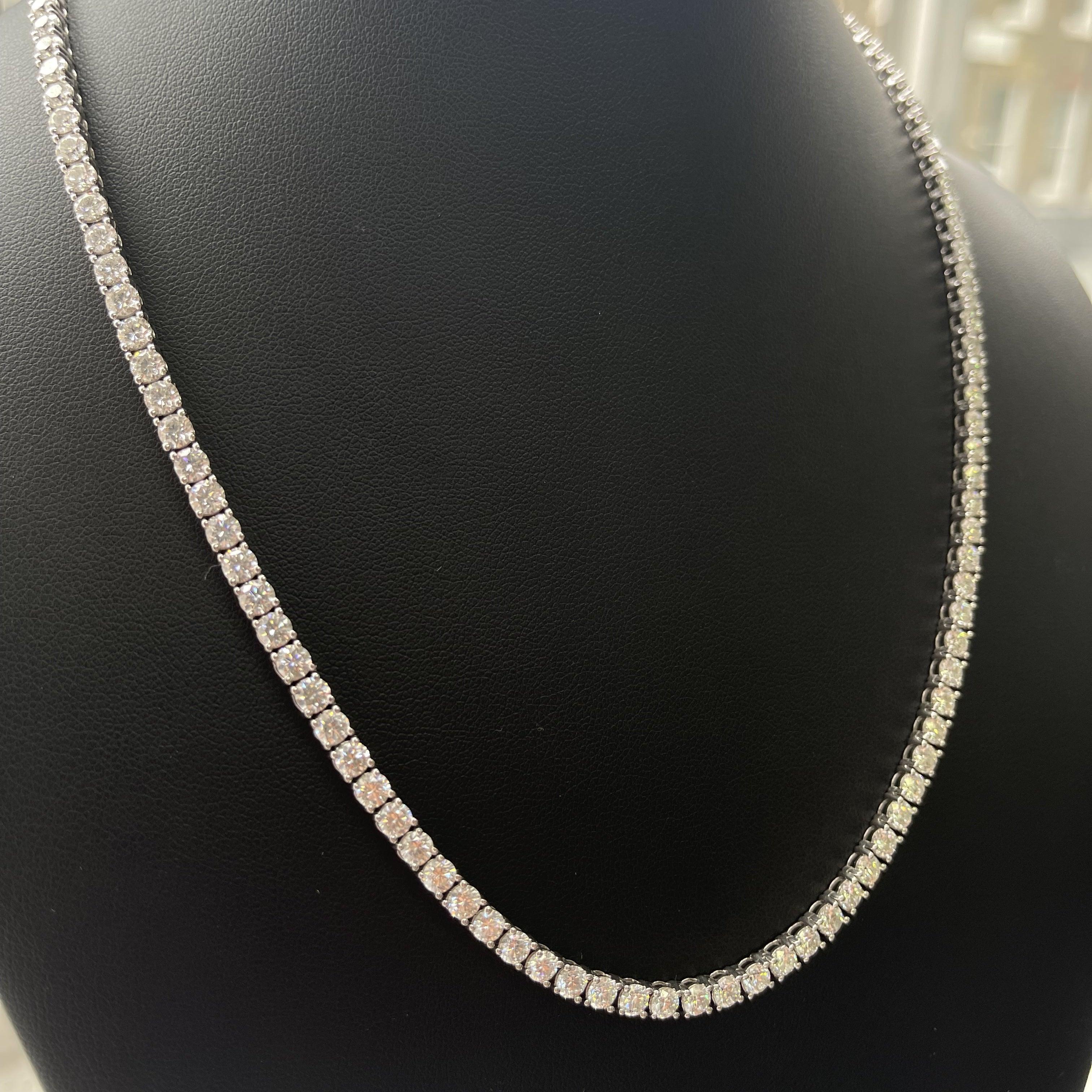 D/VVS 27.00Ct Round Diamond Tennis Necklace in Hallmarked White Gold 21 inches