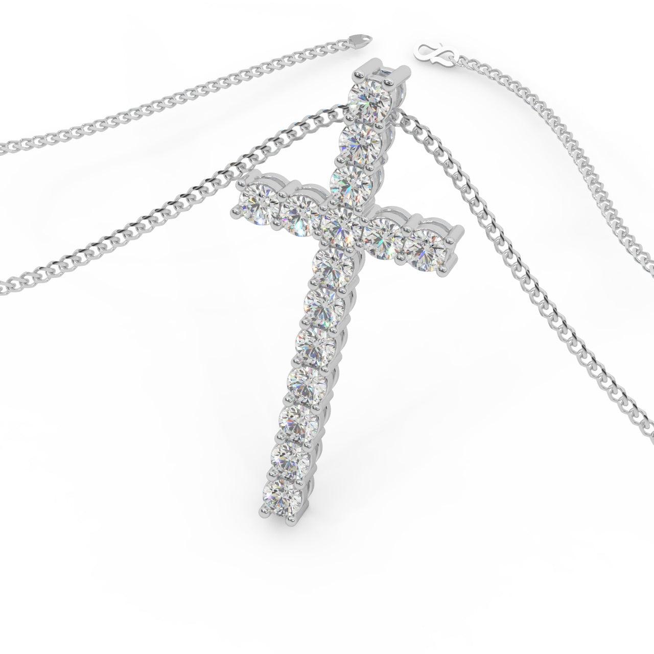 Round Diamond Cross Pendant Necklace - 1.10 Carat