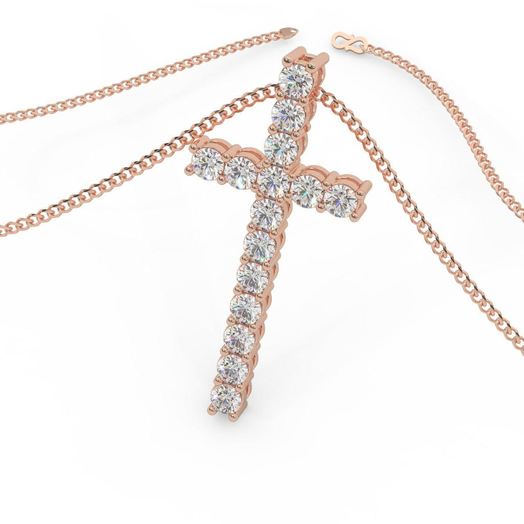 Round Diamond Cross Pendant Necklace - 1.10 Carat