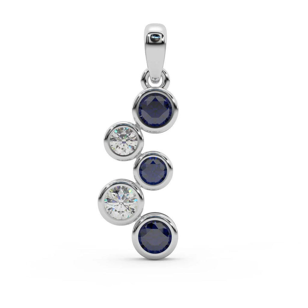 Ruby , Sapphire , Emerald & Diamond Bezel Set Bubble Pendant in White Gold