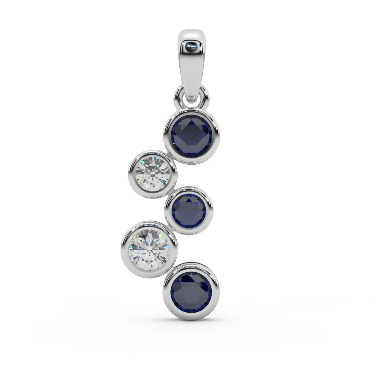 Ruby , Sapphire , Emerald & Diamond Bezel Set Bubble Pendant in White Gold