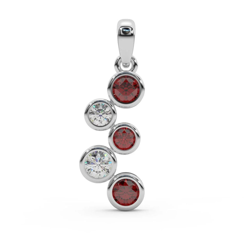 Ruby , Sapphire , Emerald & Diamond Bezel Set Bubble Pendant in White Gold