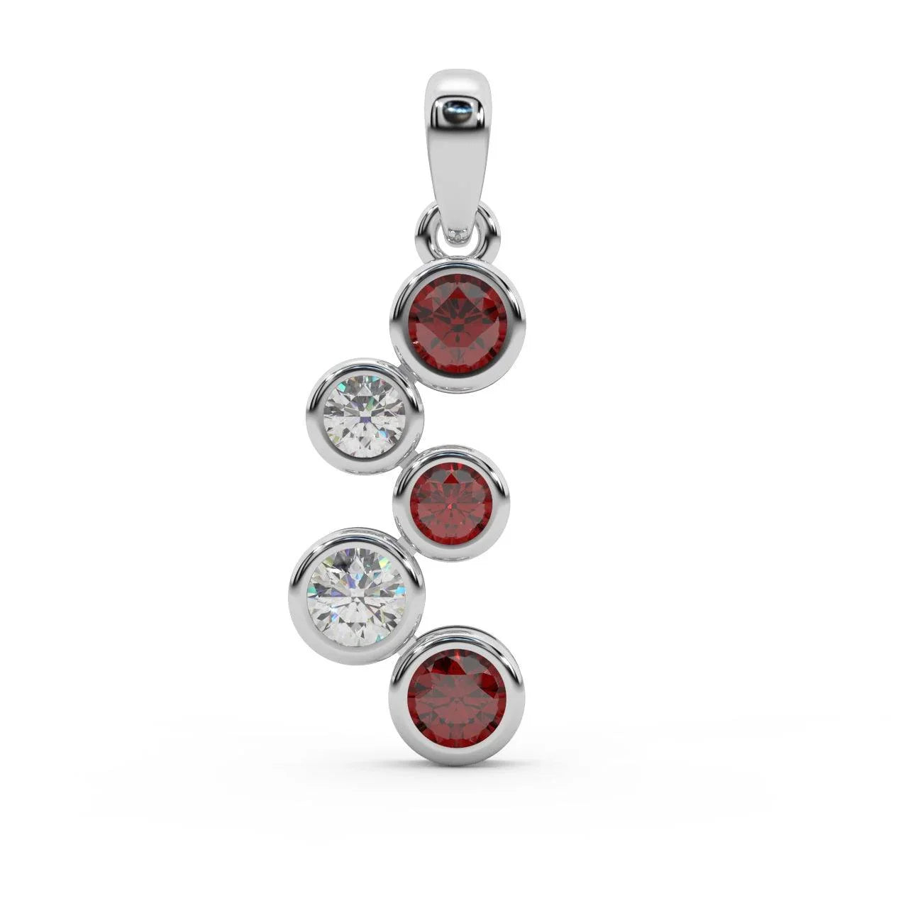 Ruby , Sapphire , Emerald & Diamond Bezel Set Bubble Pendant in White Gold
