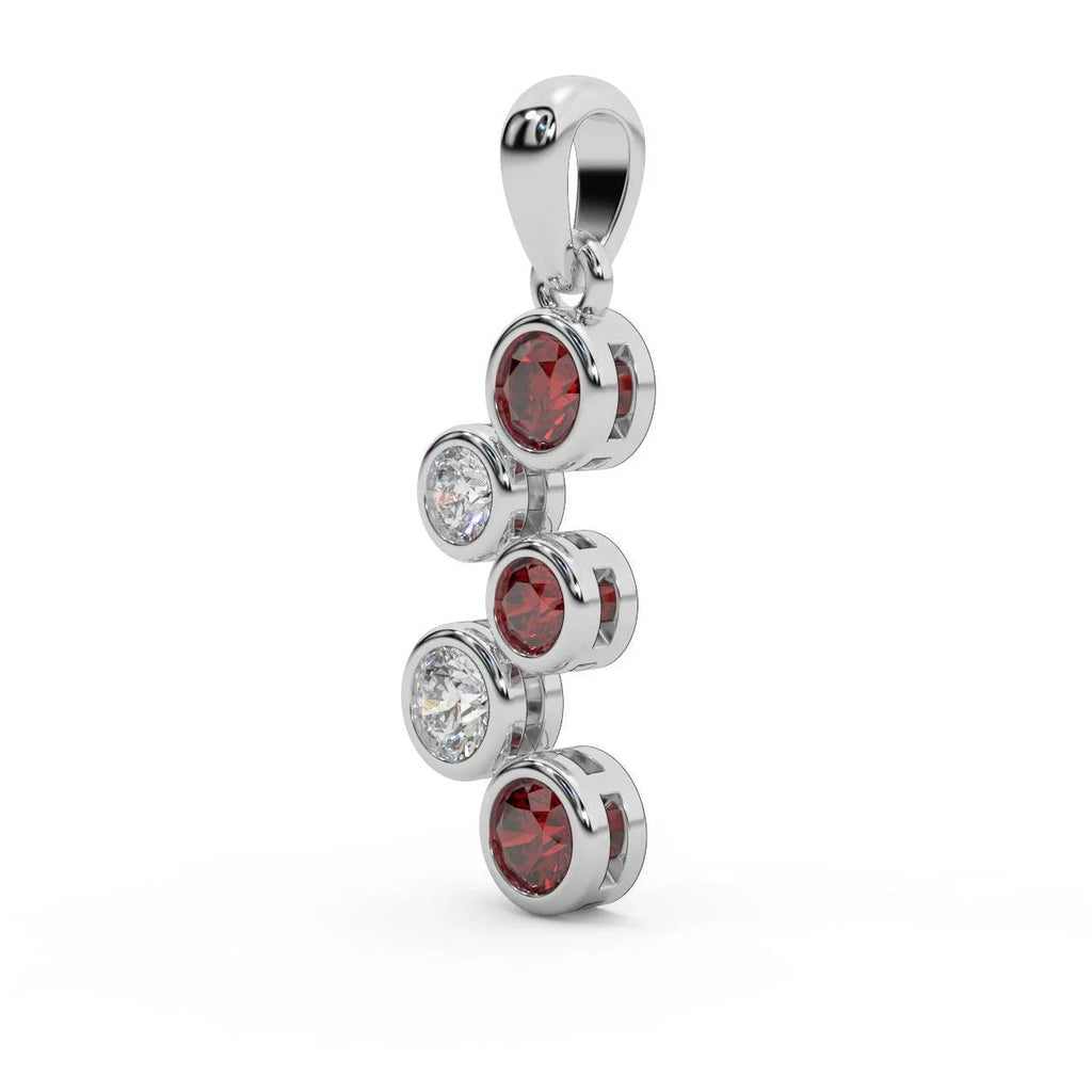 Ruby , Sapphire , Emerald & Diamond Bezel Set Bubble Pendant in White Gold