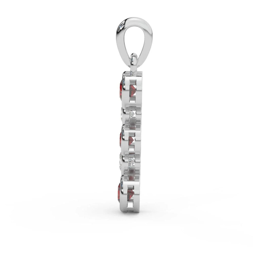 Ruby , Sapphire , Emerald & Diamond Bezel Set Bubble Pendant in White Gold